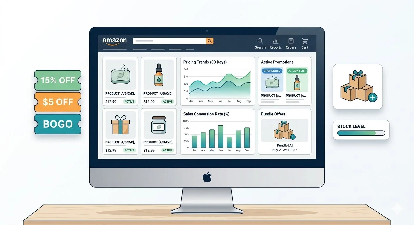Amazon merchandising management services for product listings and promotions
